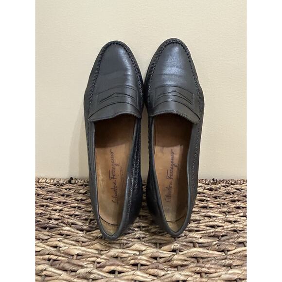 Salvatore Ferragamo Penny Loafers Sz 9.5 Black Leather Slip On Dress Shoes mens main image 4